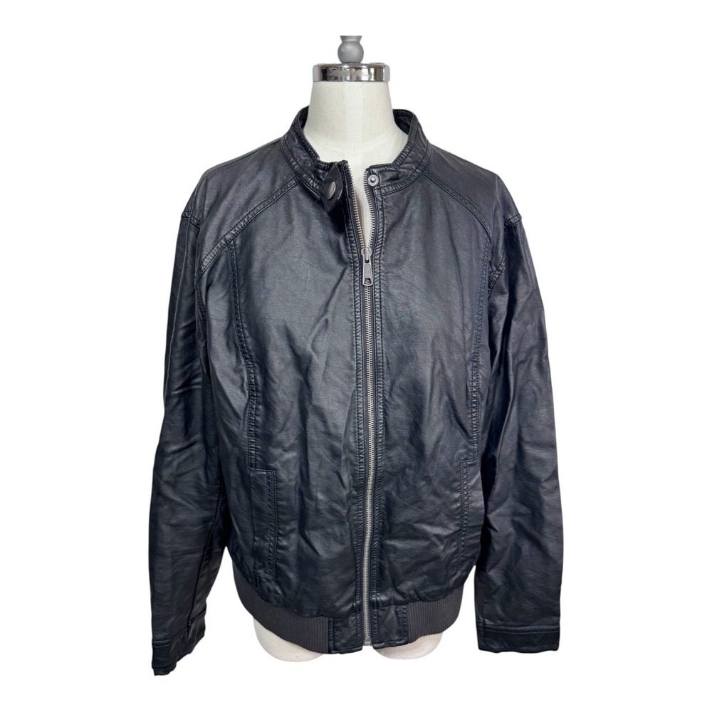 Old Navy Women's XL Black Faux Leather Moto Bomber Jacket Zip Front